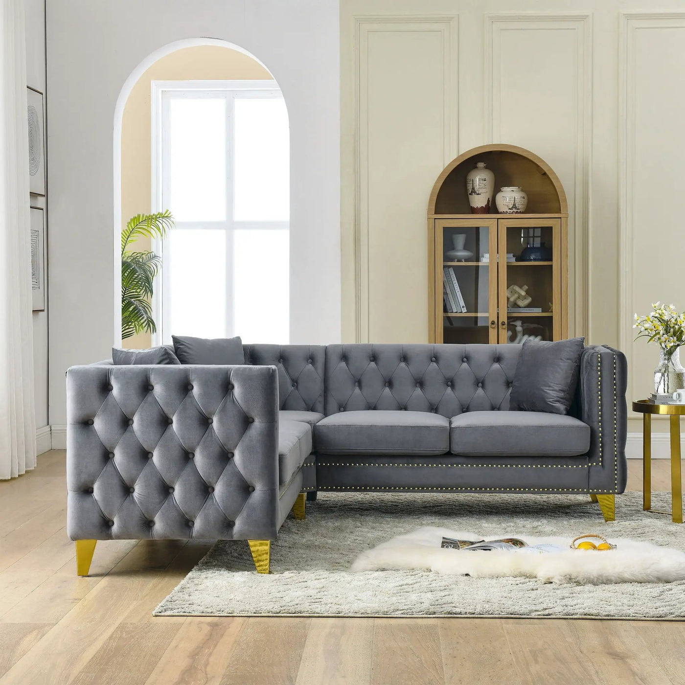 L-Shaped Corner Sofa, 5 Seater Sectional With Tufted Design by HouseOfZazla
