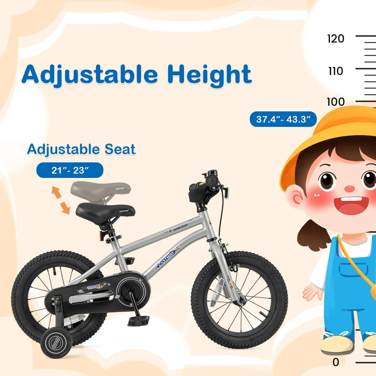 16-Inch Kids Bike Bicycle for Boys Girls 4-7 Adjustable with High Carbon Steel Frame-16 inches by DirectDeals