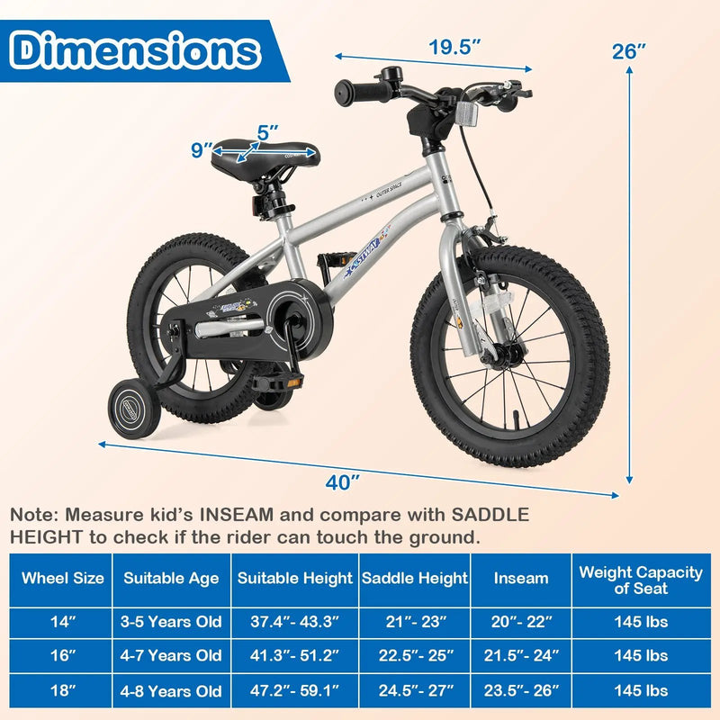 16-Inch Kids Bike Bicycle for Boys Girls 4-7 Adjustable with High Carbon Steel Frame-16 inches by DirectDeals