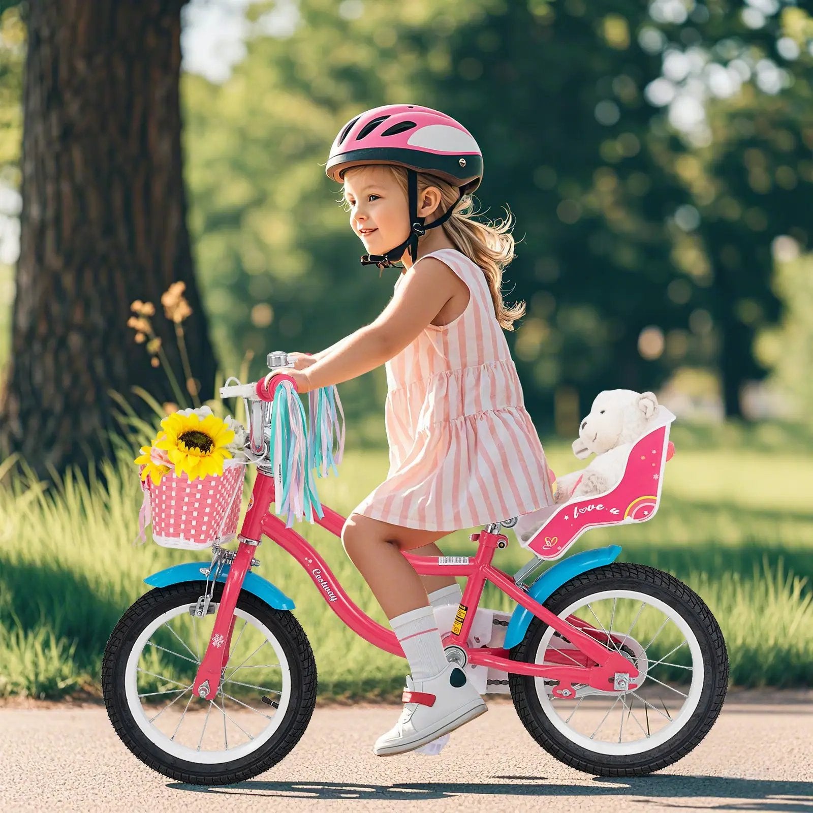 14 Inch Girls Bike with Doll Seat and Training Wheels by DirectDeals