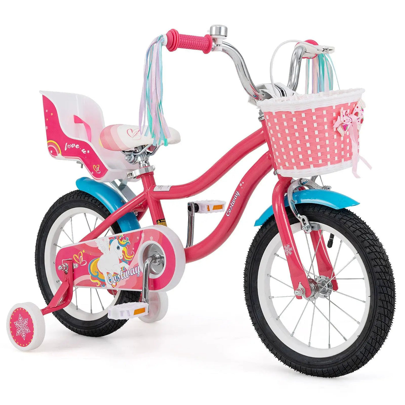 16 Inch Girls Bike for 4-7 Years Old Kids Bike with Doll Seat and Training Wheels by DirectDeals
