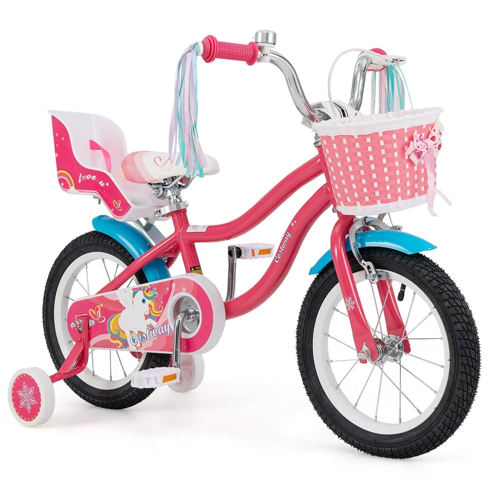 16 Inch Girls Bike for 4-7 Years Old Kids Bike with Doll Seat and Training Wheels by DirectDeals