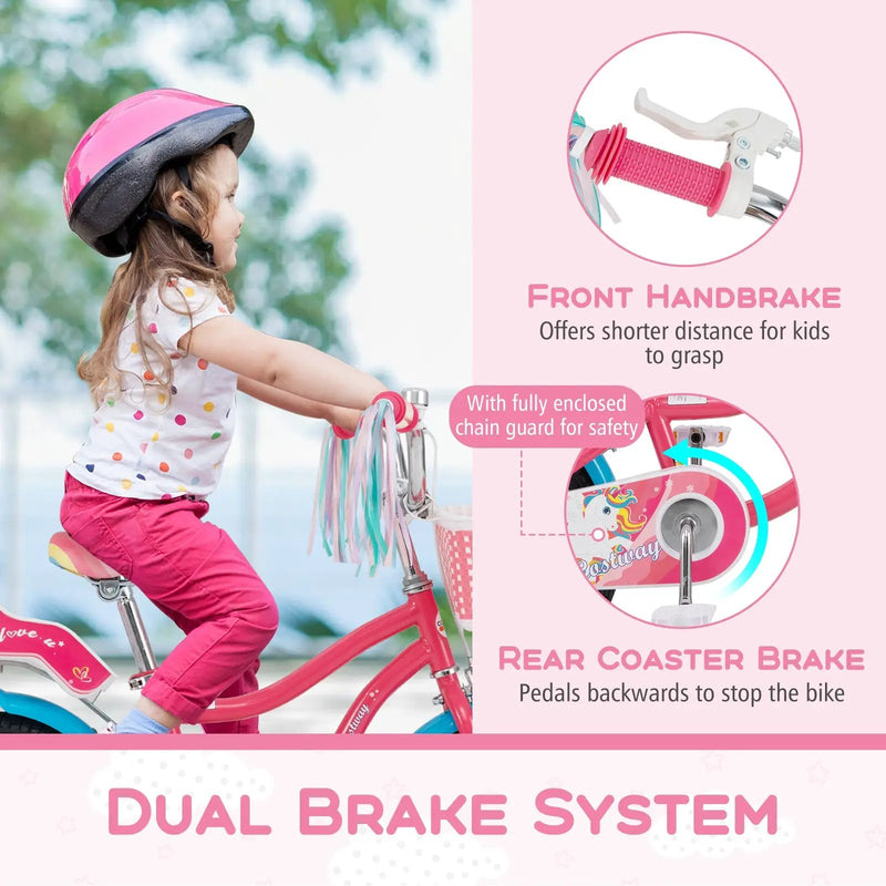 16 Inch Girls Bike for 4-7 Years Old Kids Bike with Doll Seat and Training Wheels by DirectDeals