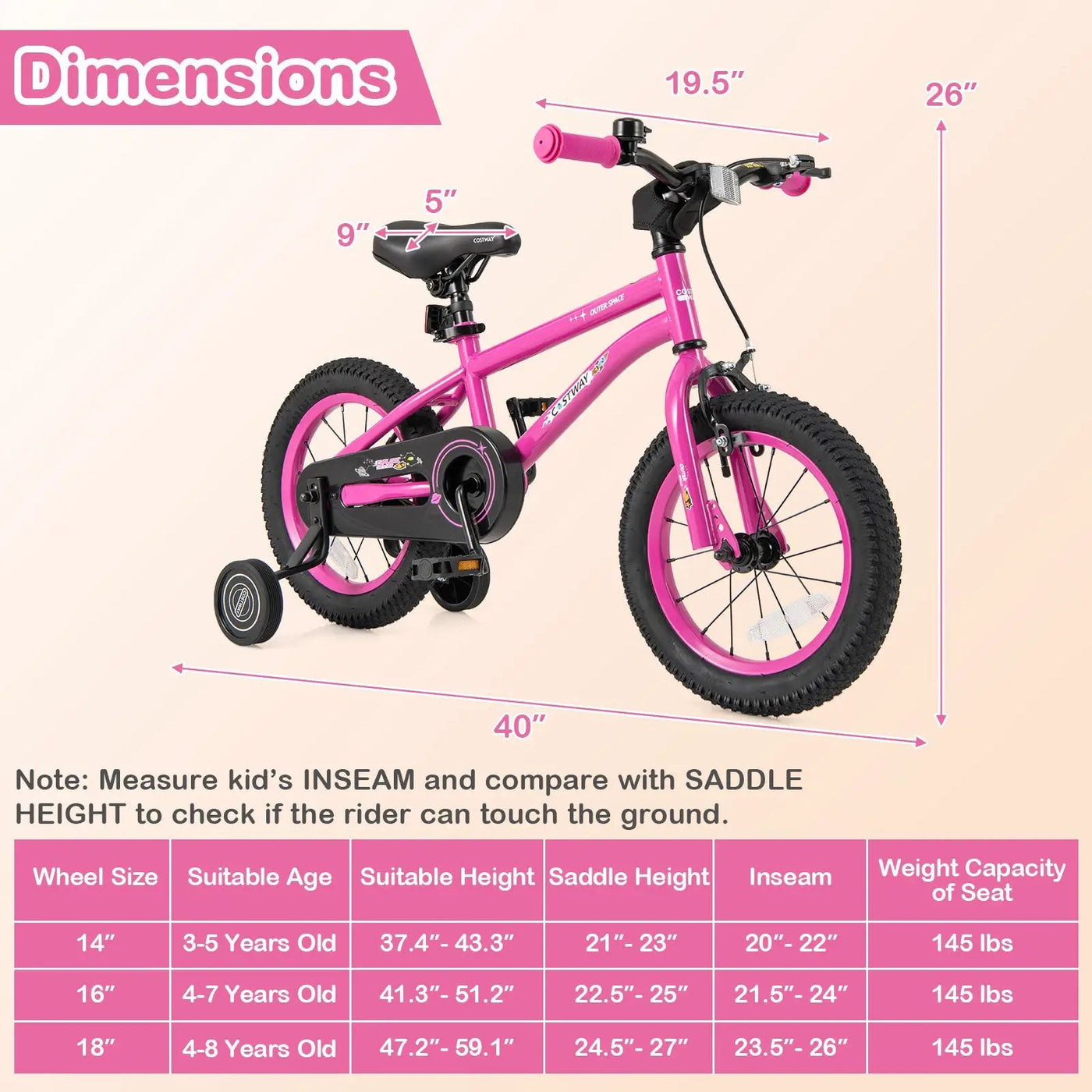 16-Inch Kids Bike for 4-7 Years Old Adjustable with Removable Training Wheels-16 inches by DirectDeals