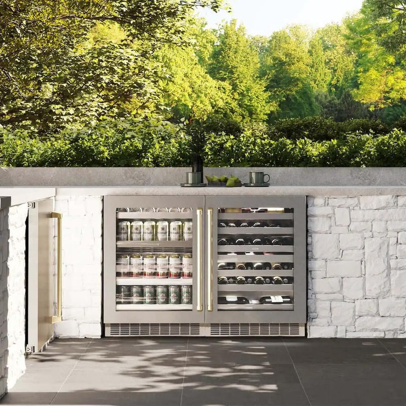 ZLINE 24" Touchstone Dual Zone 44 Bottle Wine Cooler White Matte Glass Door Matte Black Handle RWDOZ-WM-24-MB by Farmhouse Kitchen and Bath