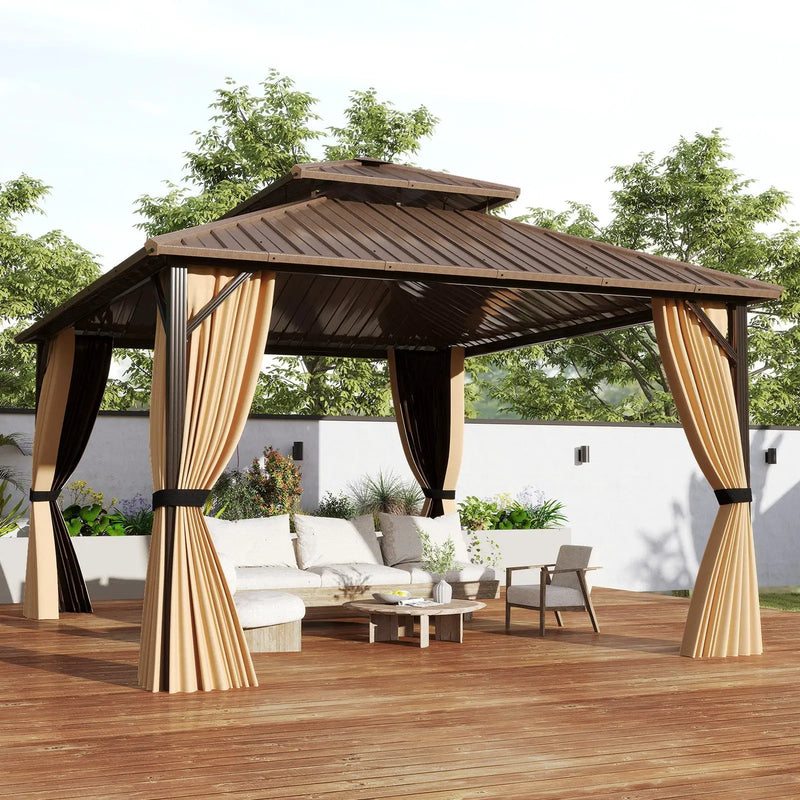 14 x 12 FT Hardtop Gazebo Outdoor Pergola for Patio Garden Deck Lawn Backyard Party Tent-Coffee by DirectDeals