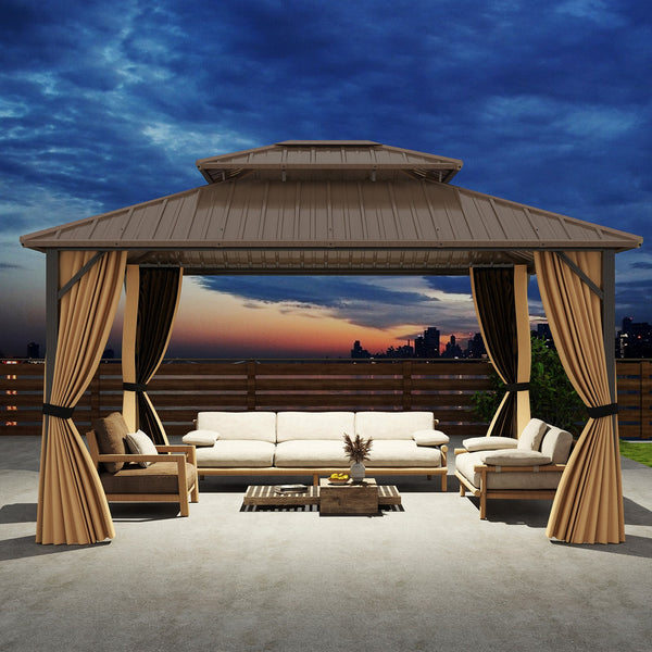 14 x 12 FT Hardtop Gazebo Outdoor Pergola for Patio Garden Deck Lawn Backyard Party Tent-Coffee, photo 2 of 8