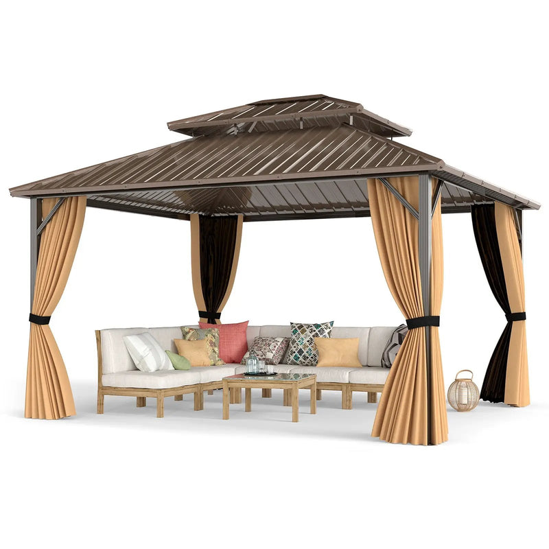 14 x 12 FT Hardtop Gazebo Outdoor Pergola for Patio Garden Deck Lawn Backyard Party Tent-Coffee by DirectDeals