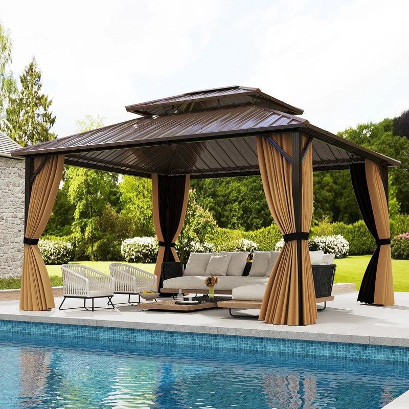 14 x 12 FT Hardtop Gazebo Outdoor Pergola for Patio Garden Deck Lawn Backyard Party Tent-Coffee by DirectDeals