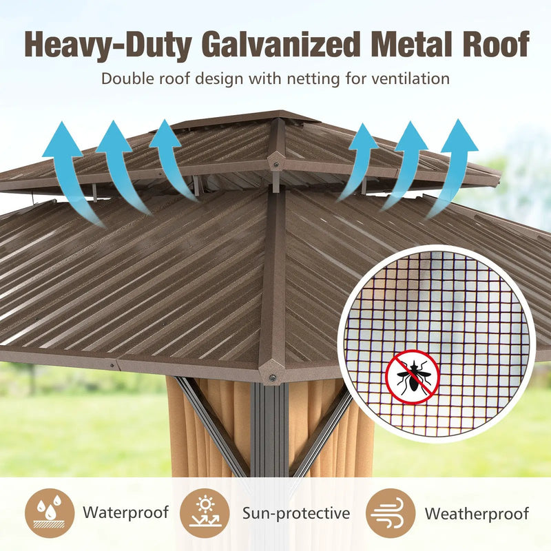 14 x 12 FT Hardtop Gazebo Outdoor Pergola for Patio Garden Deck Lawn Backyard Party Tent-Coffee by DirectDeals