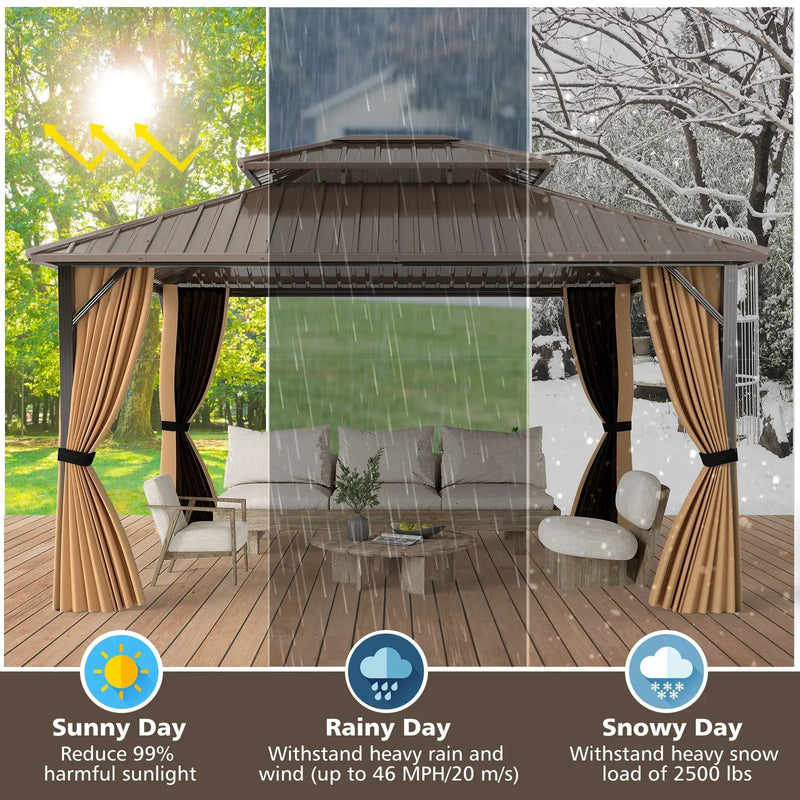 14 x 12 FT Hardtop Gazebo Outdoor Pergola for Patio Garden Deck Lawn Backyard Party Tent-Coffee by DirectDeals