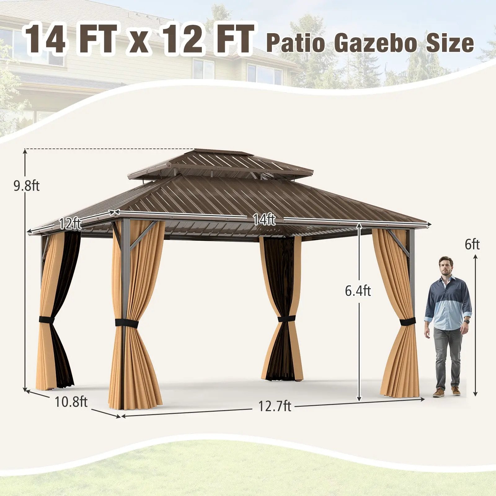 14 x 12 FT Hardtop Gazebo Outdoor Pergola for Patio Garden Deck Lawn Backyard Party Tent-Coffee by DirectDeals