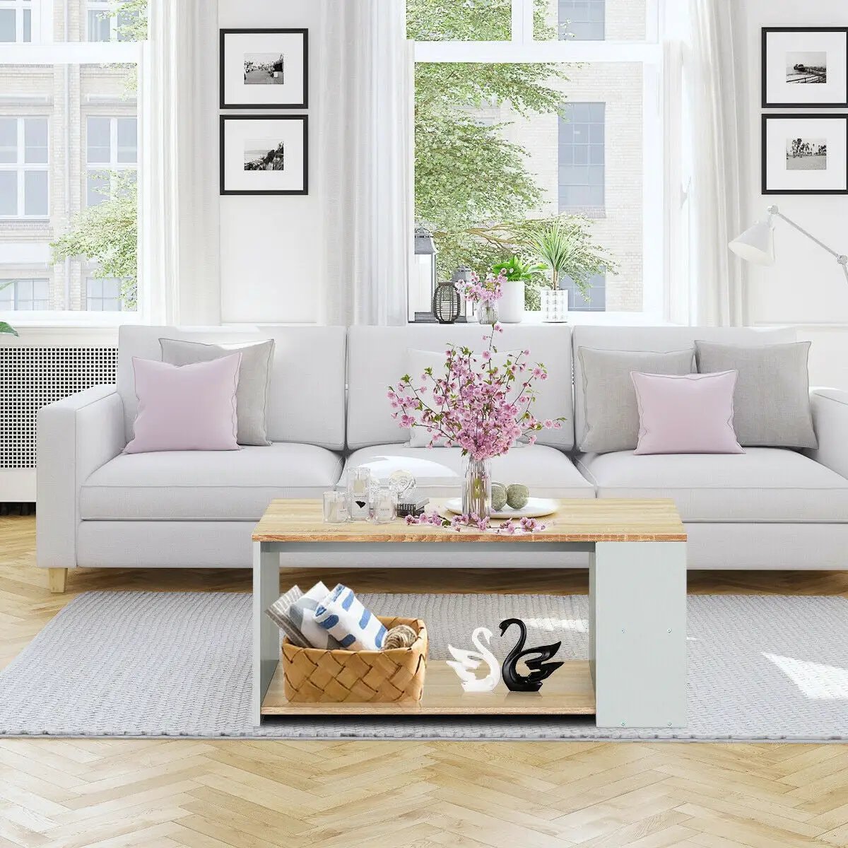 Coffee Table Sofa Side Table with Storage Shelves by DirectDeals