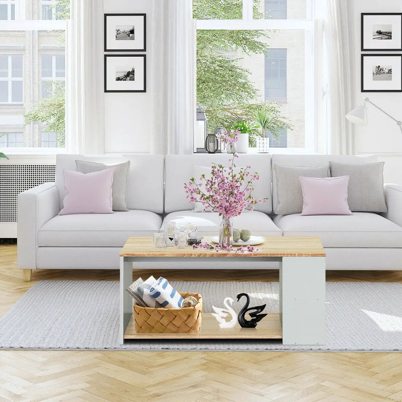 Coffee Table Sofa Side Table with Storage Shelves by DirectDeals