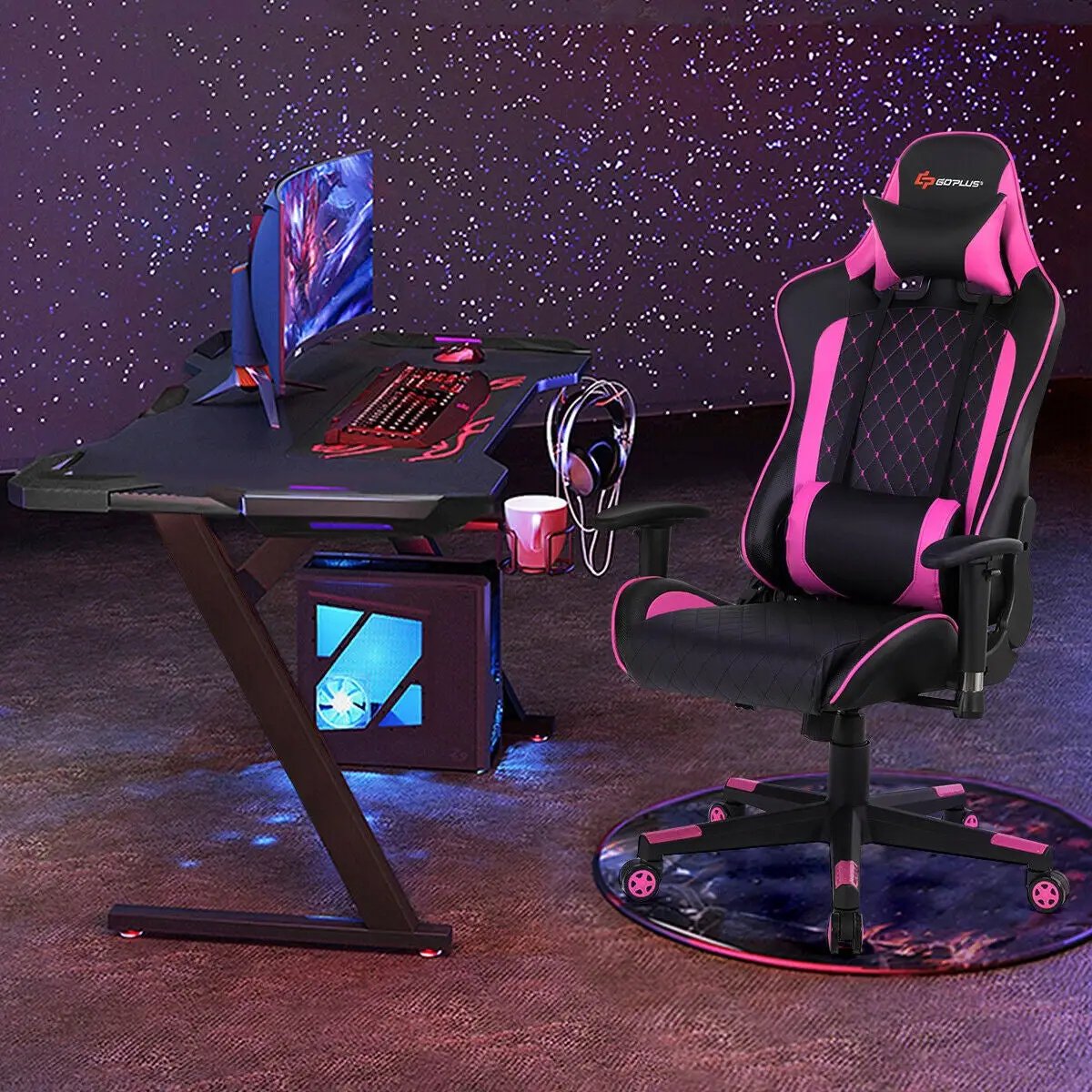 Massage Gaming Chair with Lumbar Support and Headrest by DirectDeals