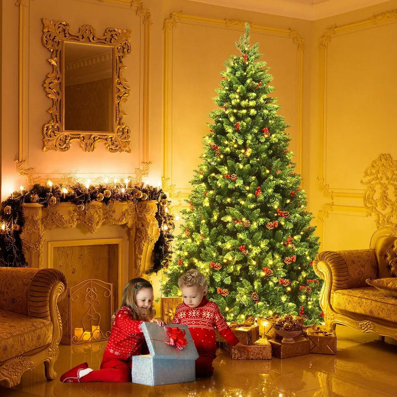 7.5 Feet Pre-lit Hinged Christmas Tree with 550 LED Lights and Sturdy Metal Stand by DirectDeals