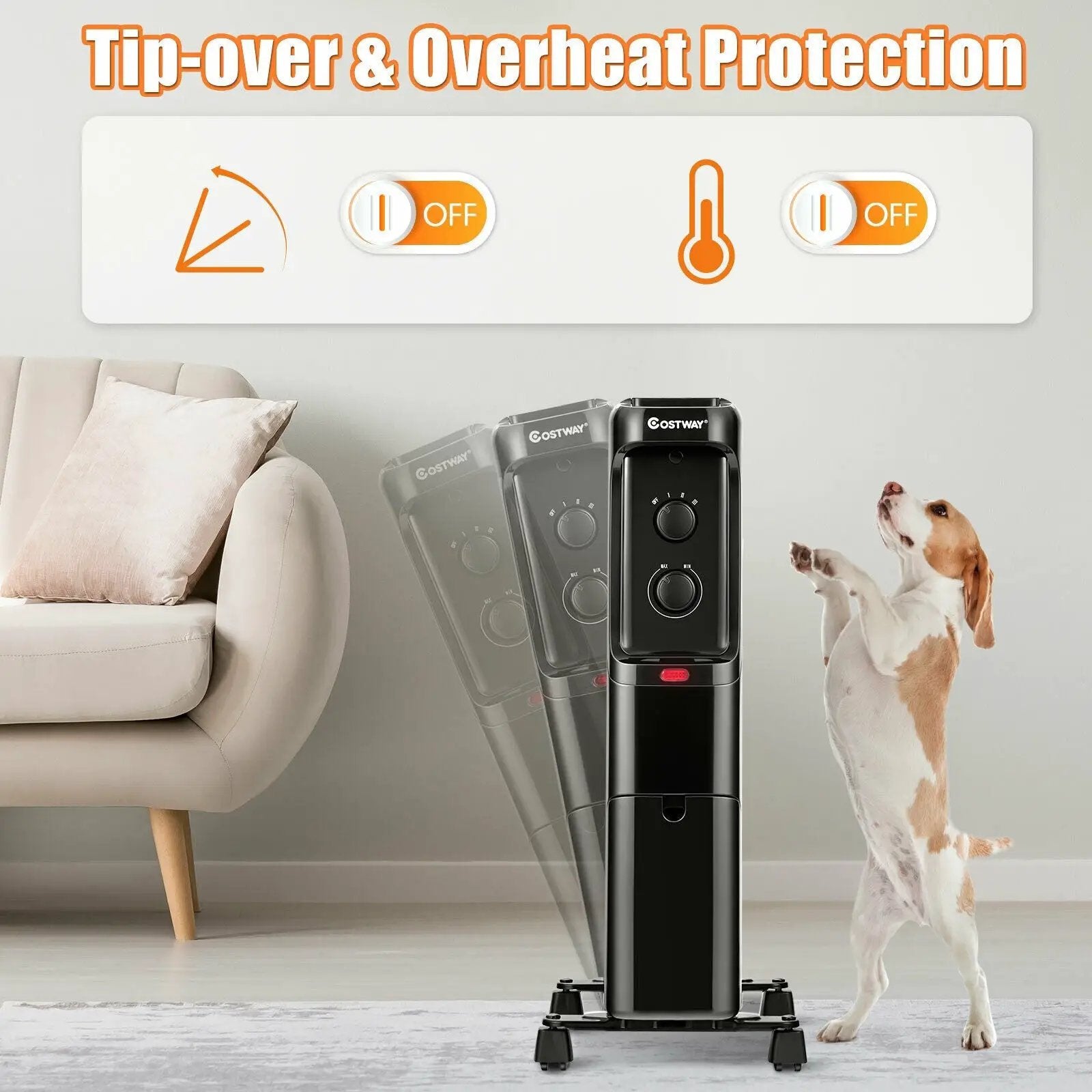 1500W Oil Filled Portable Radiator Space Heater with Adjustable Thermostat by DirectDeals