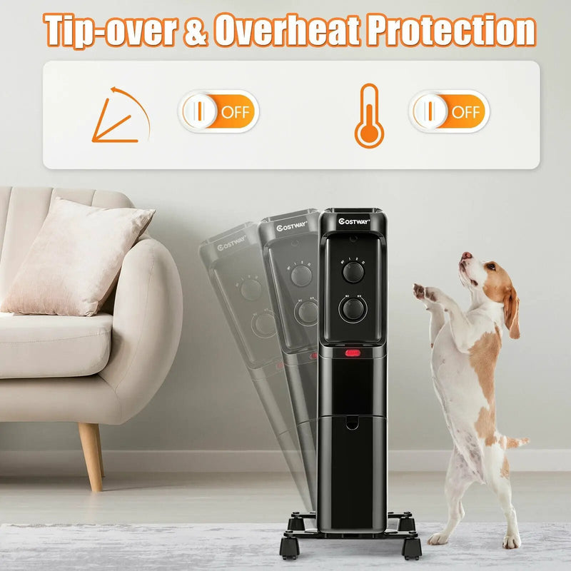 1500W Oil Filled Portable Radiator Space Heater with Adjustable Thermostat by DirectDeals