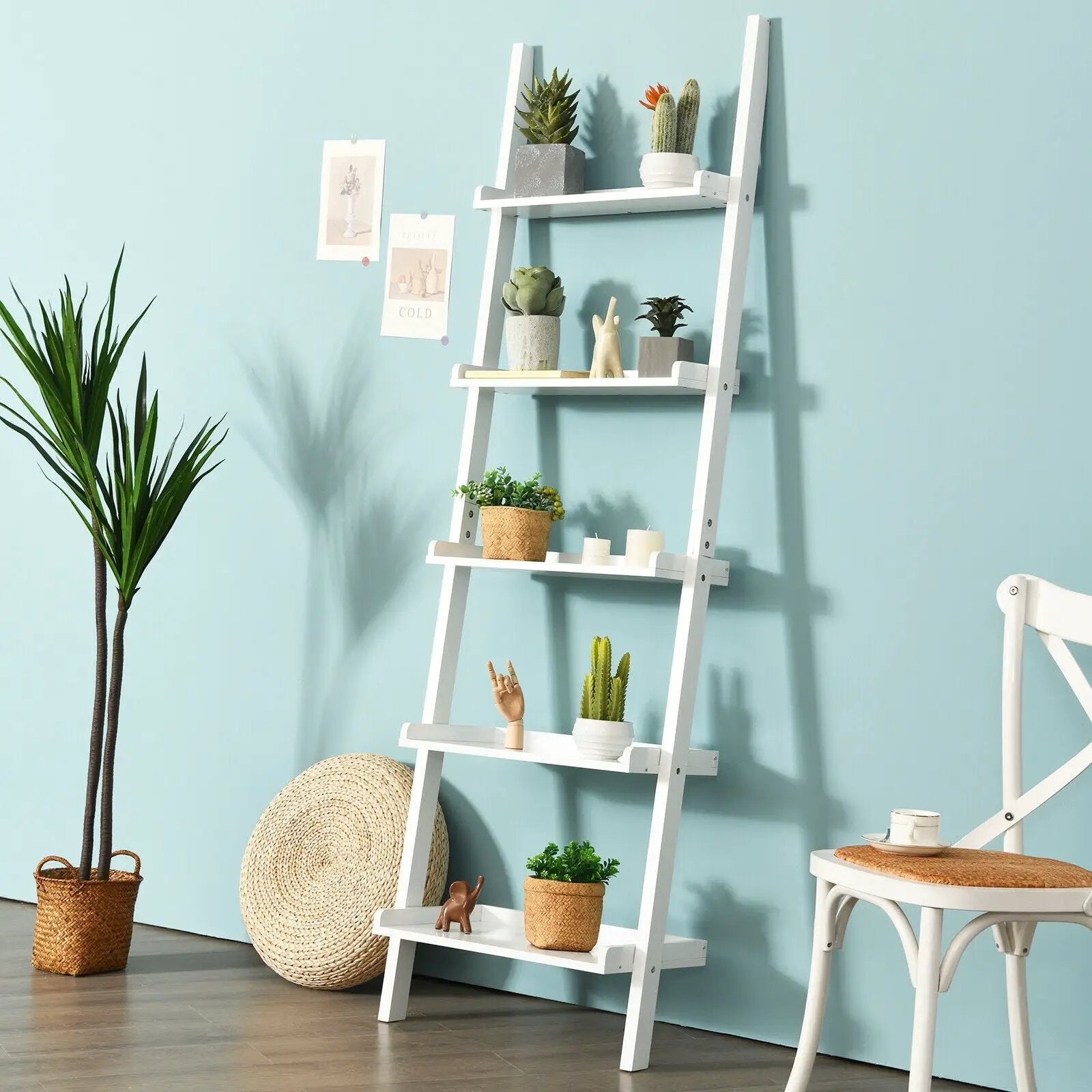 5-Tier Wall-leaning Ladder Shelf Display Rack for Plants and Books by DirectDeals