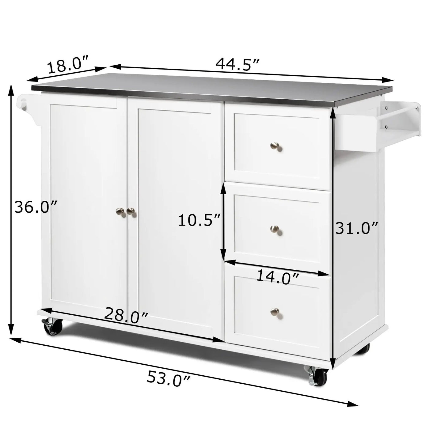 Kitchen Island 2-Door Storage Cabinet with Drawers and Stainless Steel Top by DirectDeals