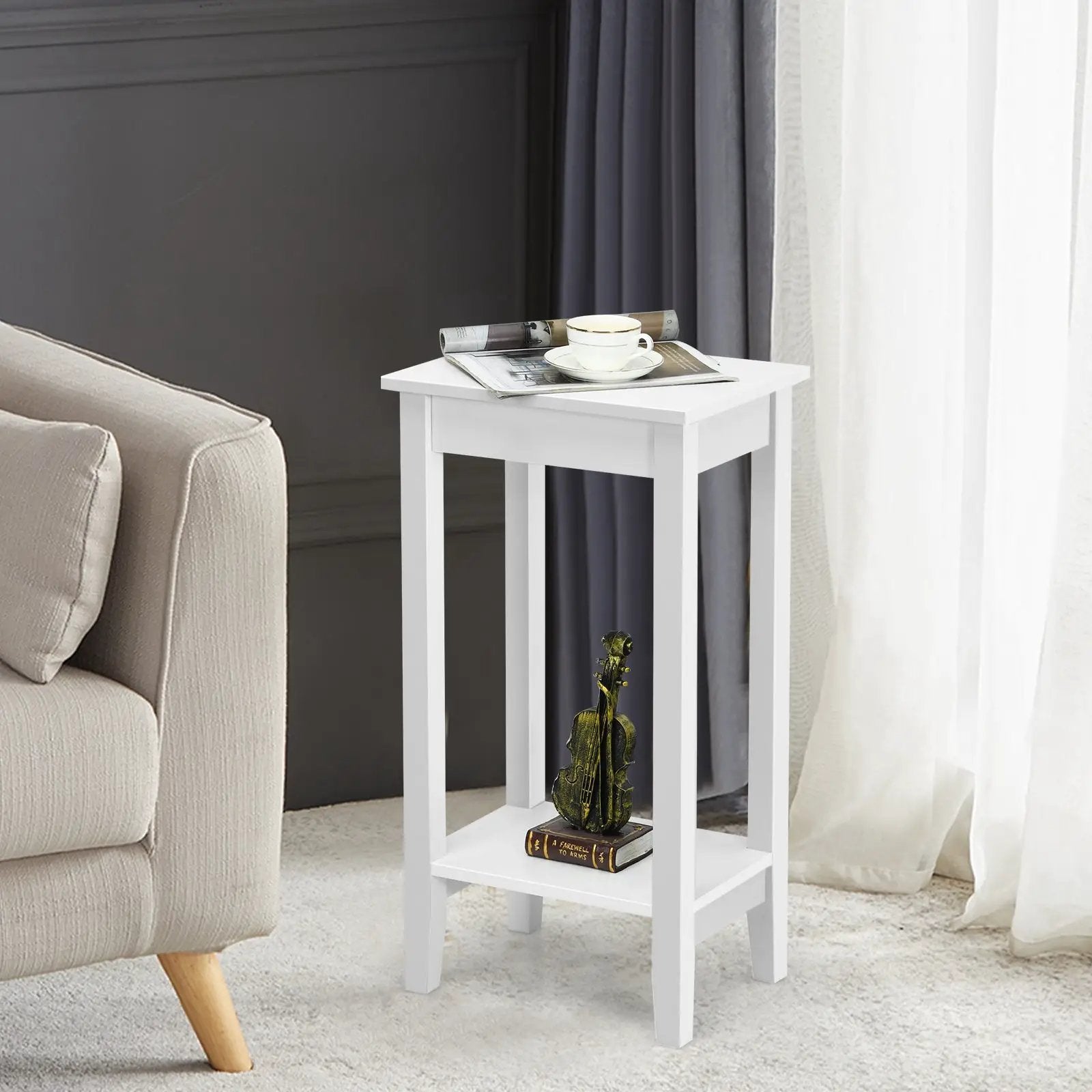 2-Tier Nightstand End Side Wooden Legs Table for Bedroom by DirectDeals