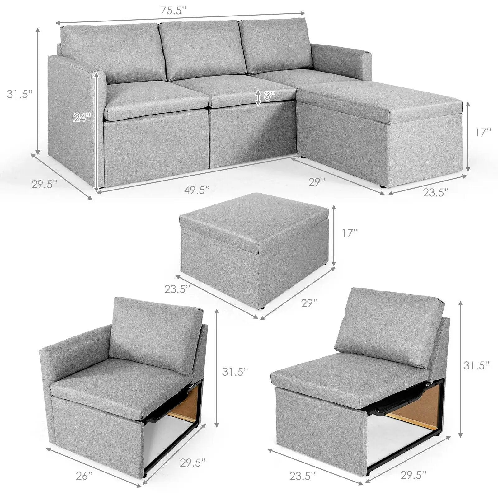 Convertible L-Shaped Sectional Sofa Couch with Reversible Chaise by DirectDeals