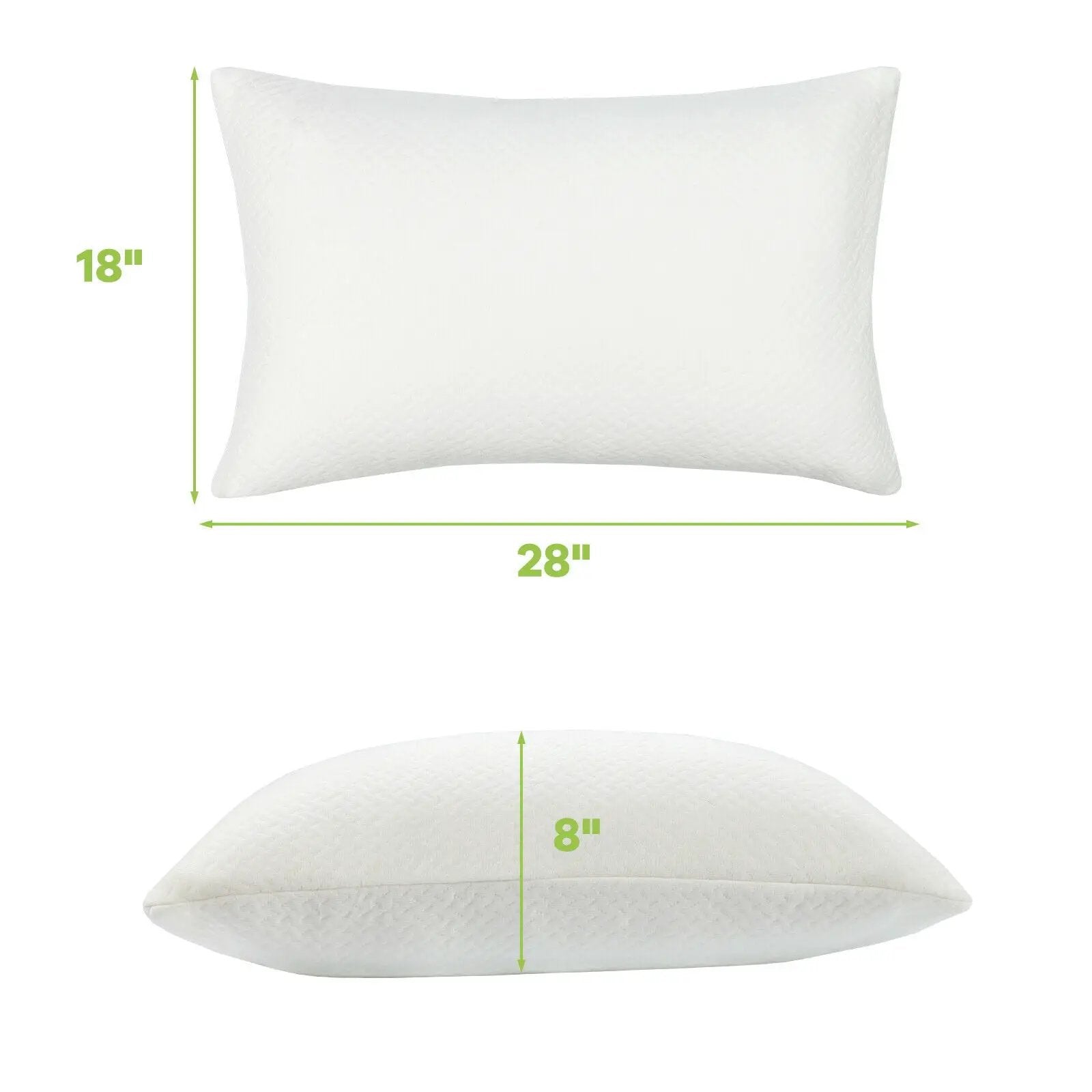 Set of 2 28 x18 Inch Shredded Memory Foam Bed Pillows with Bamboo Cooling Cover by DirectDeals