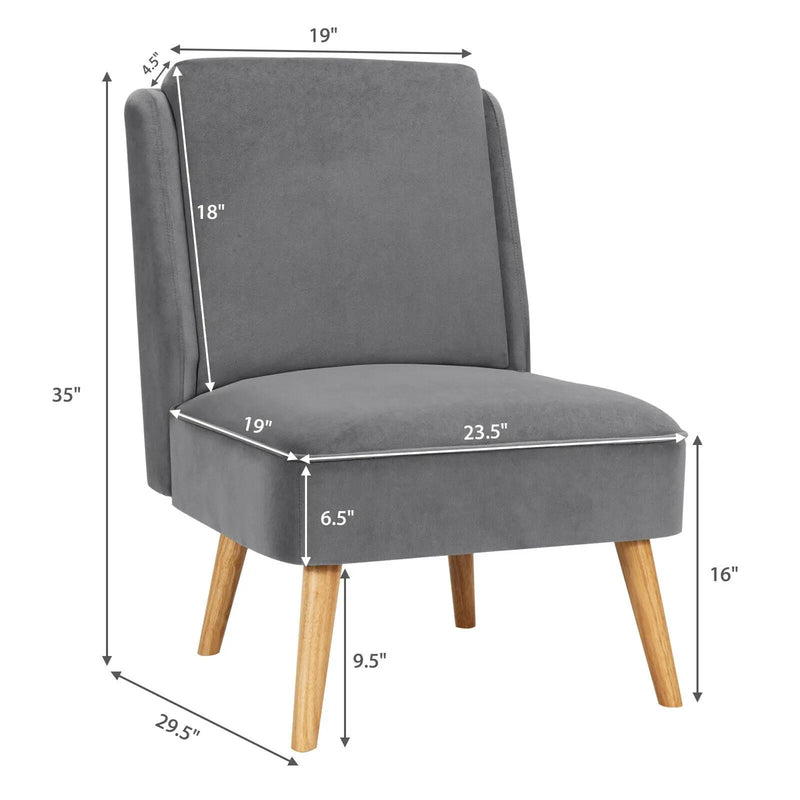 Velvet Accent Armless Side Chair with Rubber Wood Legs for Bedroom by DirectDeals