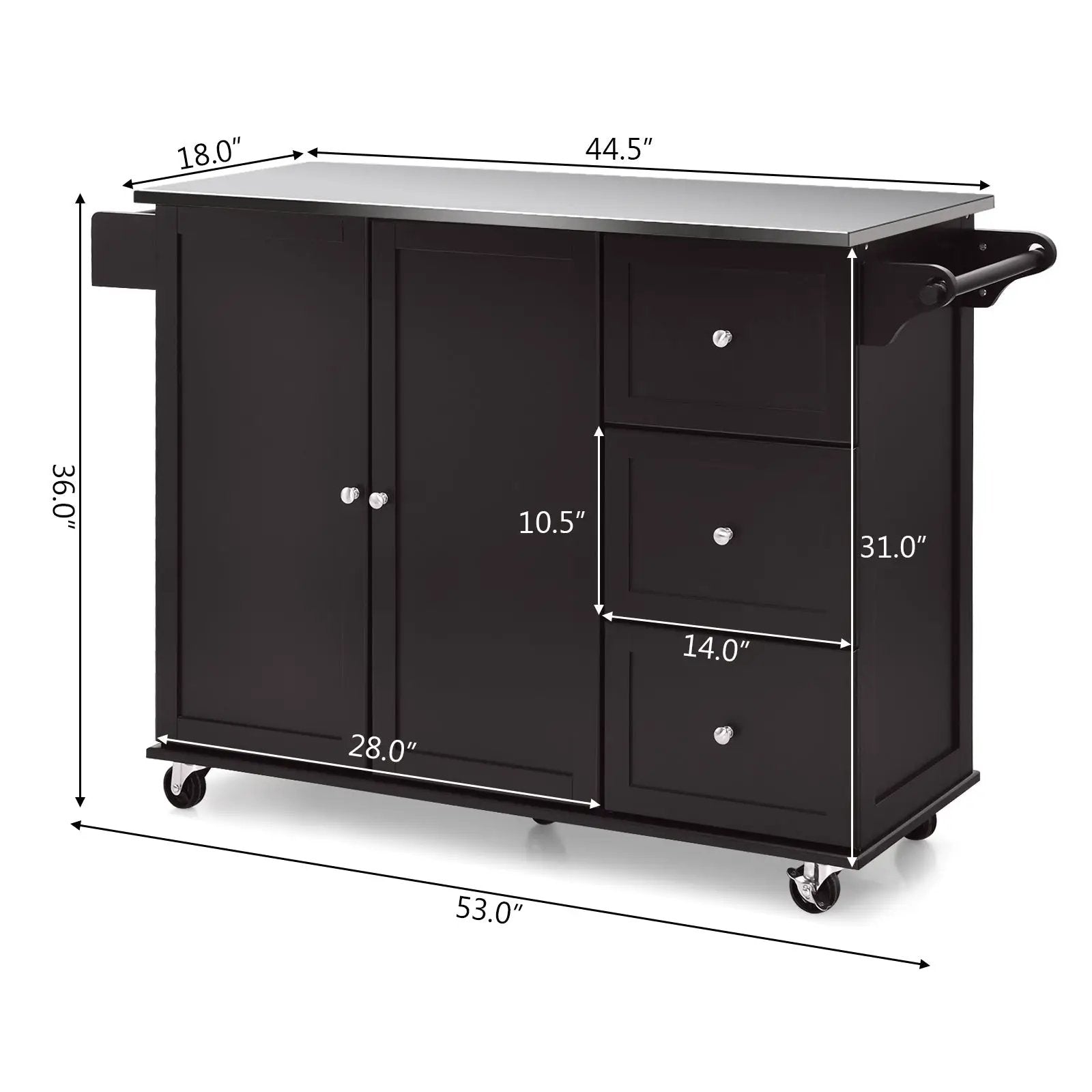 Kitchen Island 2-Door Storage Cabinet with Drawers and Stainless Steel Top by DirectDeals