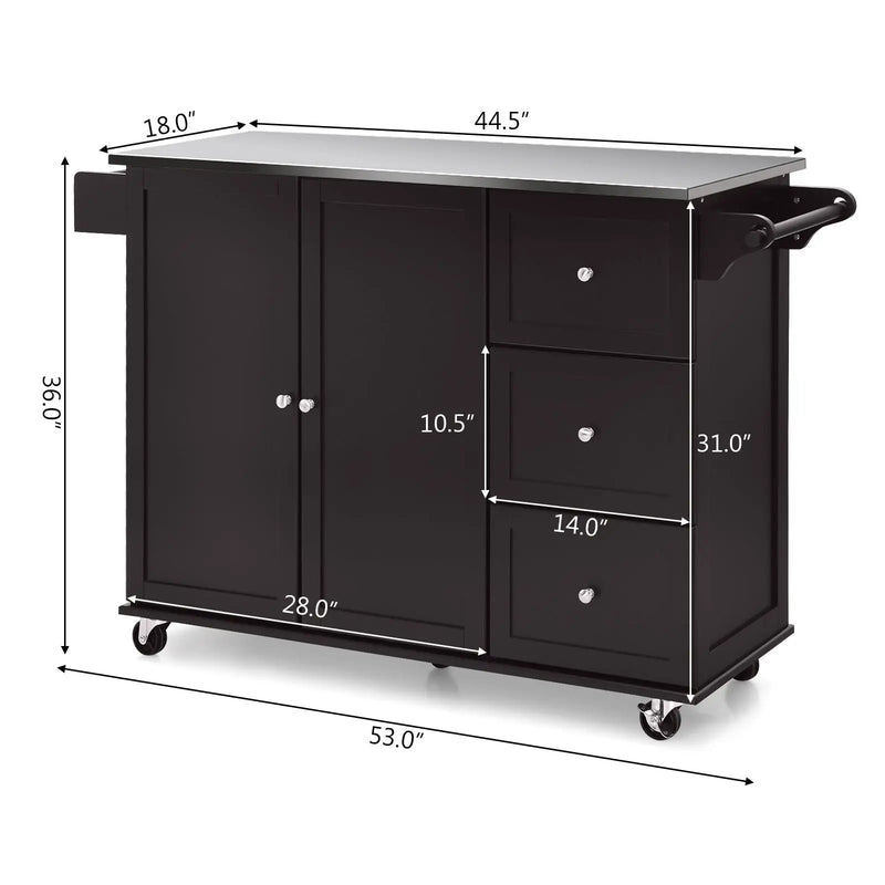Kitchen Island 2-Door Storage Cabinet with Drawers and Stainless Steel Top by DirectDeals