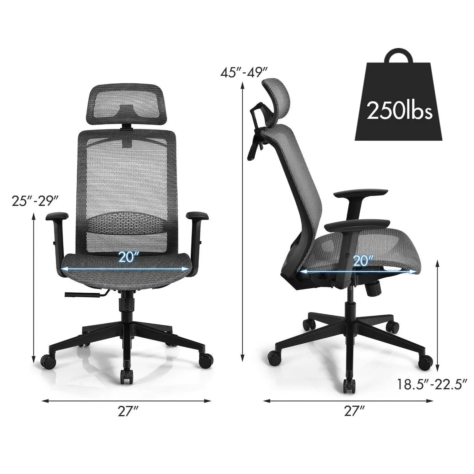 Height Adjustable Ergonomic High Back Mesh Office Chair with Hange by DirectDeals