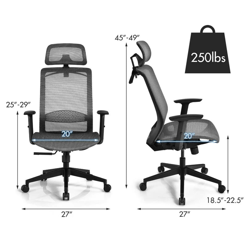 Height Adjustable Ergonomic High Back Mesh Office Chair with Hange by DirectDeals