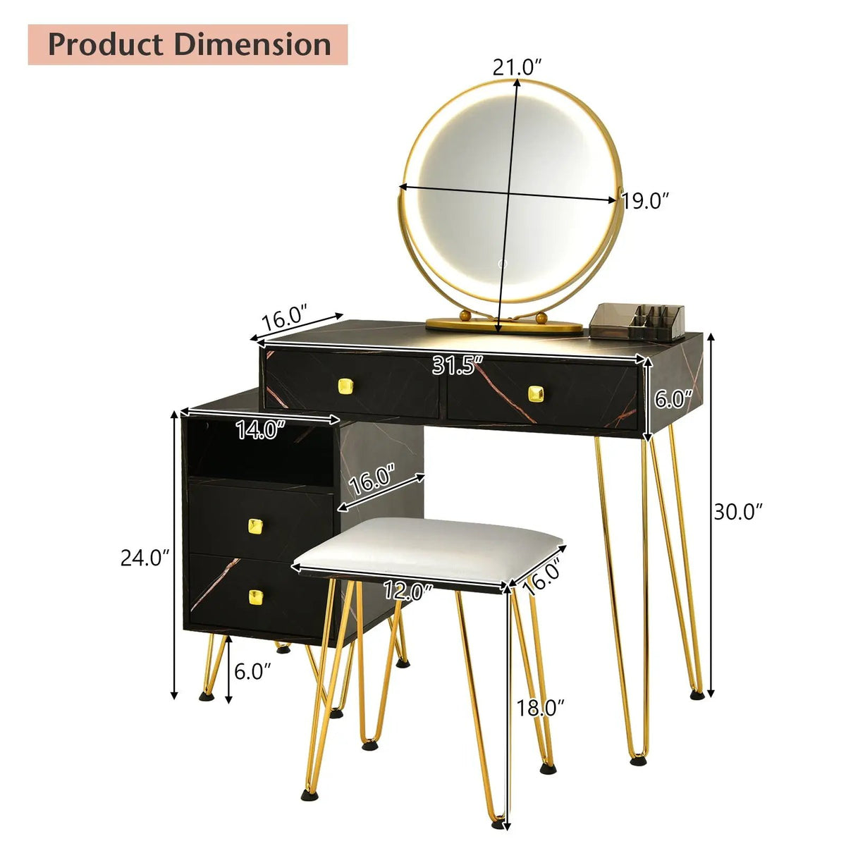 Modern Dressing Table with Storage Cabinet by DirectDeals