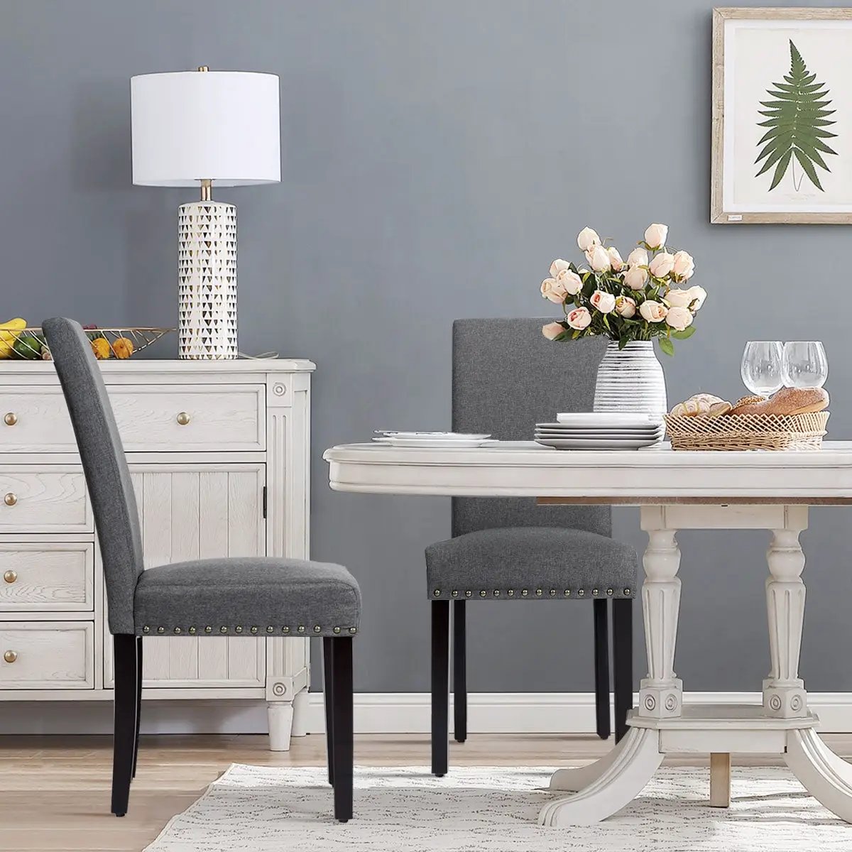 Set of 2 Fabric Upholstered Dining Chairs with Nailhead by DirectDeals