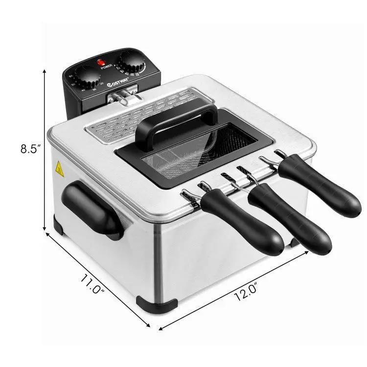 Electric Deep Fryer 5.3QT/21-Cup Stainless Steel 1700W with Triple Basket by DirectDeals