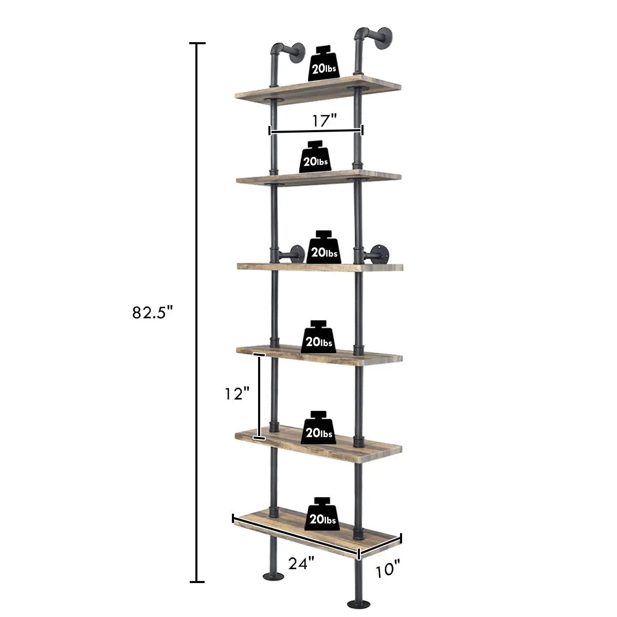 6-Tier Industrial Wall Mounted Pipe Shelves by DirectDeals