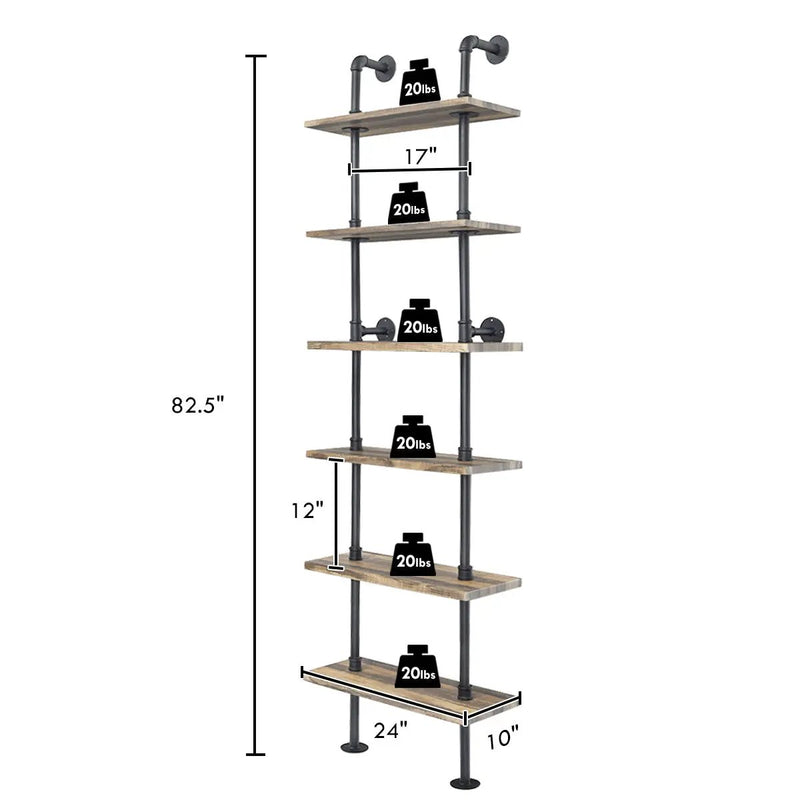 6-Tier Industrial Wall Mounted Pipe Shelves by DirectDeals