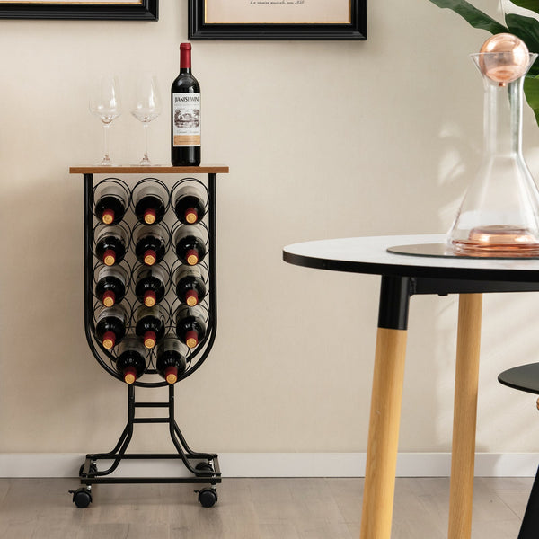 14 Bottles Wine Rack with Detachable and Lockable Wheels-Black, photo 2 of 8