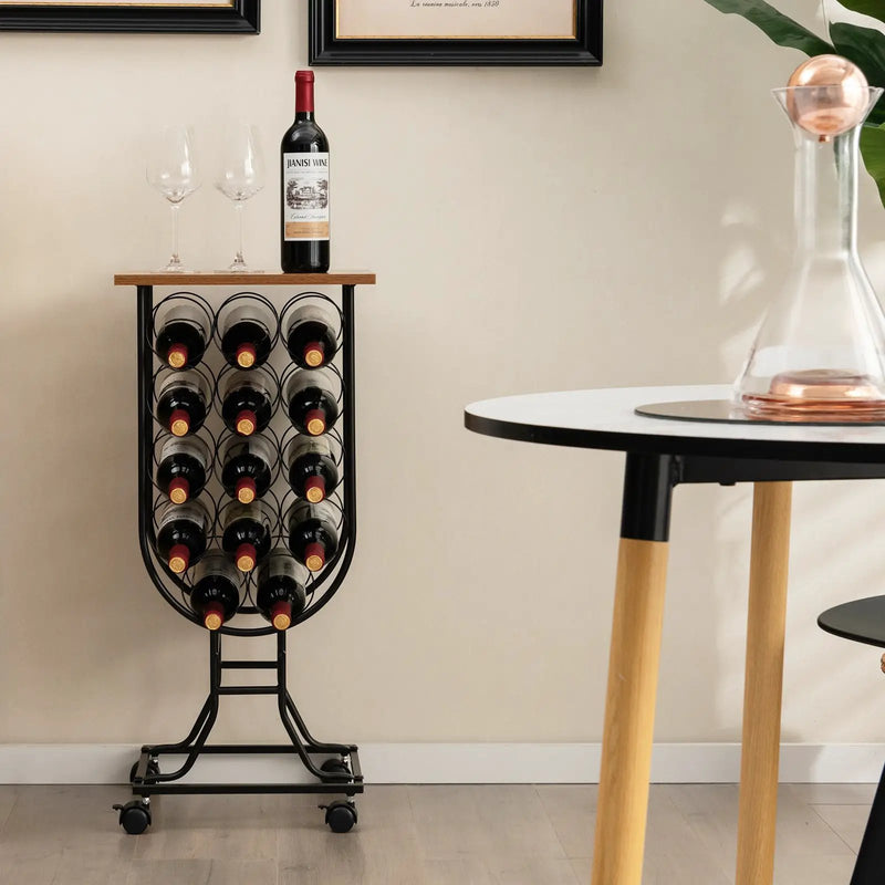 14 Bottles Wine Rack with Detachable and Lockable Wheels-Black by DirectDeals