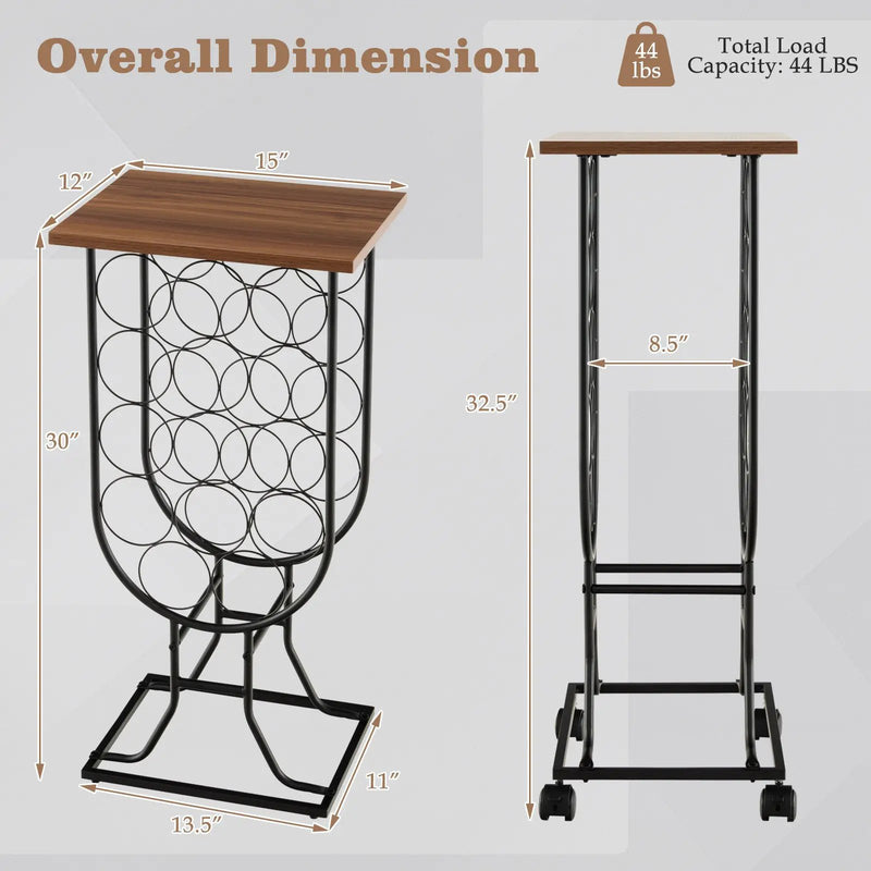14 Bottles Wine Rack with Detachable and Lockable Wheels-Black by DirectDeals