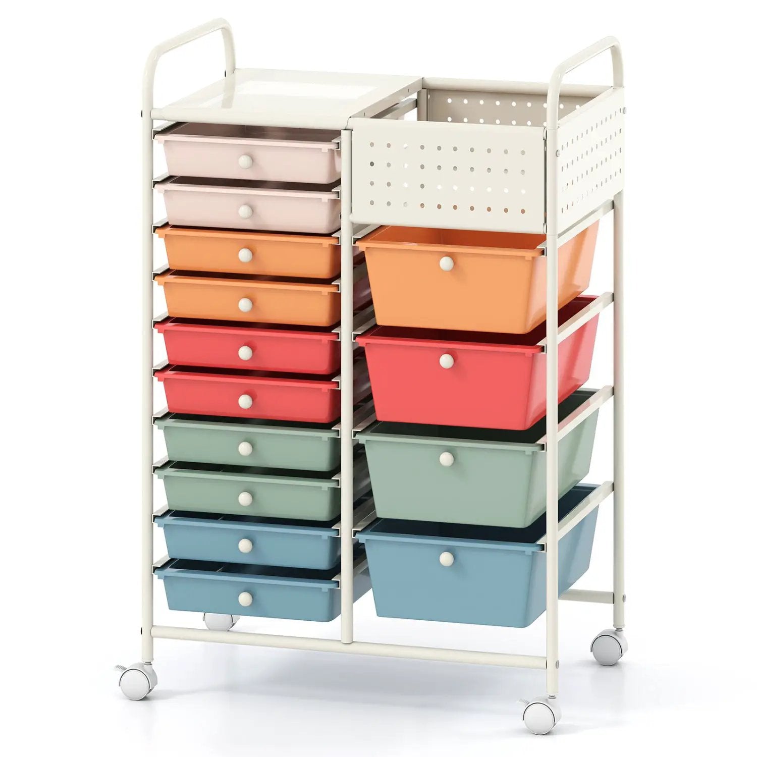 14-Drawer Rolling Storage Cart with Metal Tabletop and Pegboard by DirectDeals