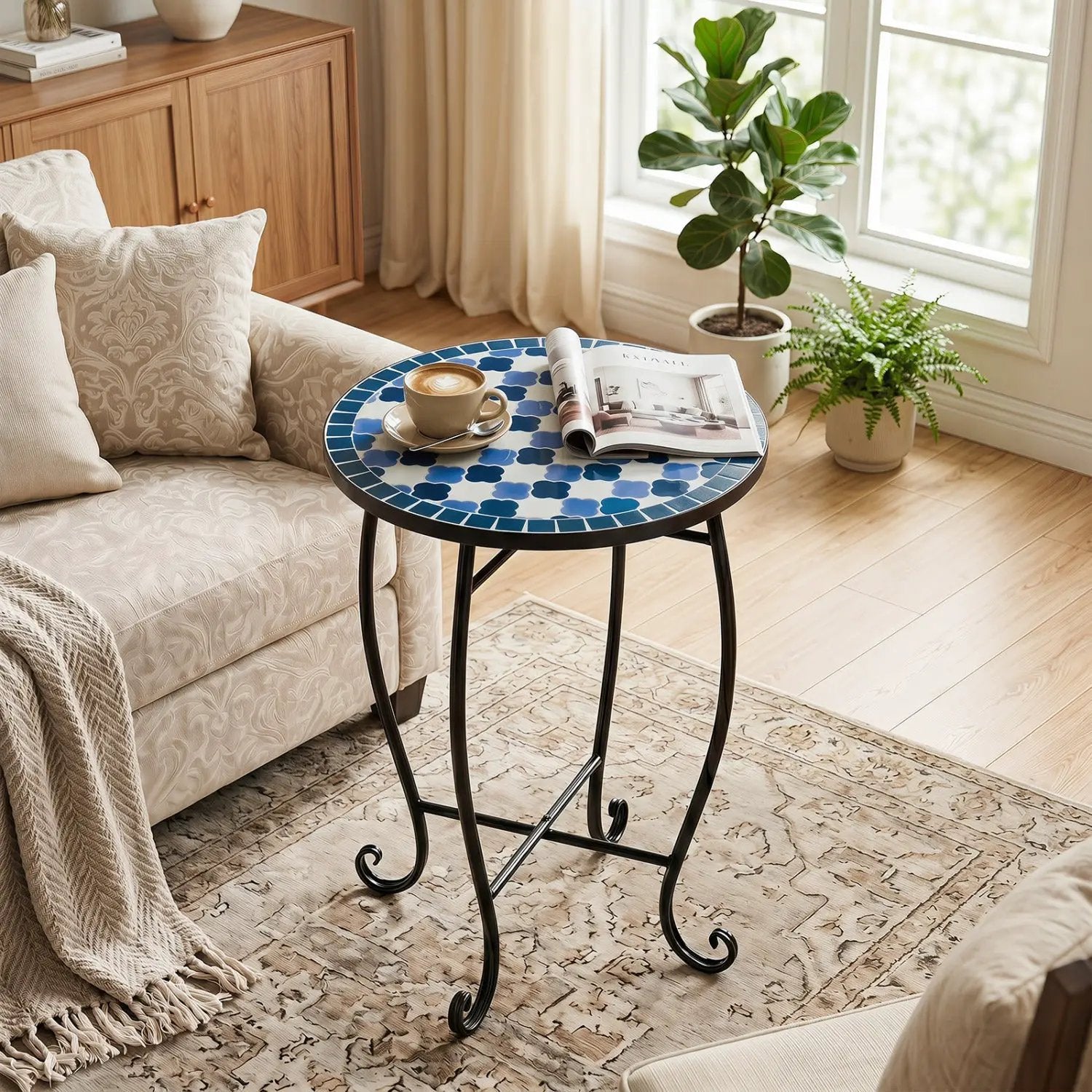 14" Mosaic Patio Accent Table with Metal Frame by DirectDeals