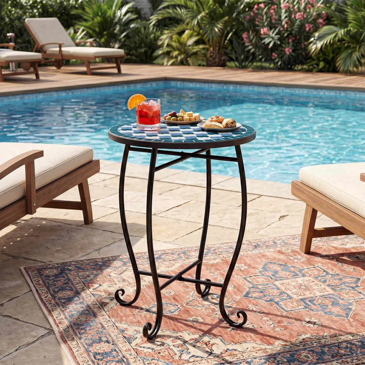 14" Mosaic Patio Accent Table with Metal Frame by DirectDeals