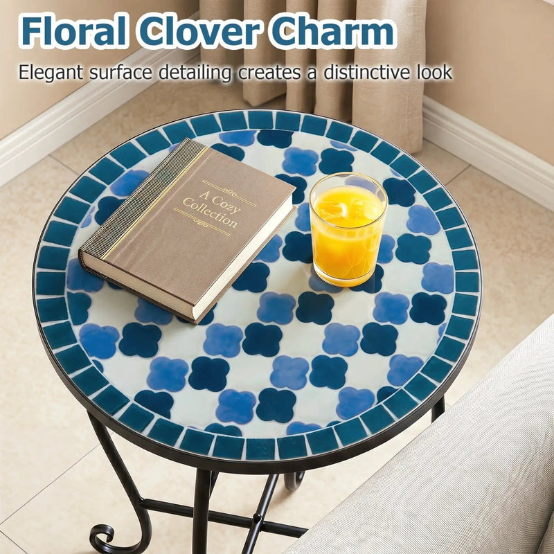 14" Mosaic Patio Accent Table with Metal Frame by DirectDeals