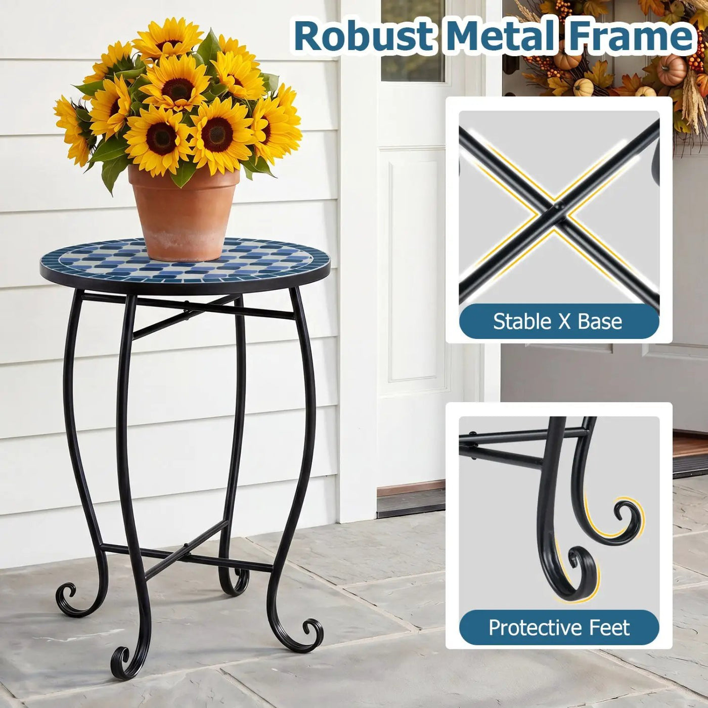 14" Mosaic Patio Accent Table with Metal Frame by DirectDeals