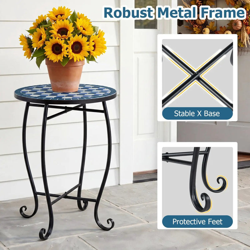 14" Mosaic Patio Accent Table with Metal Frame by DirectDeals