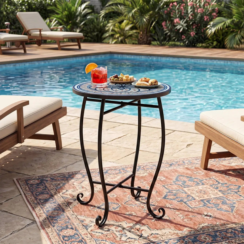 14" Mosaic Patio Accent Table with Metal Frame by DirectDeals