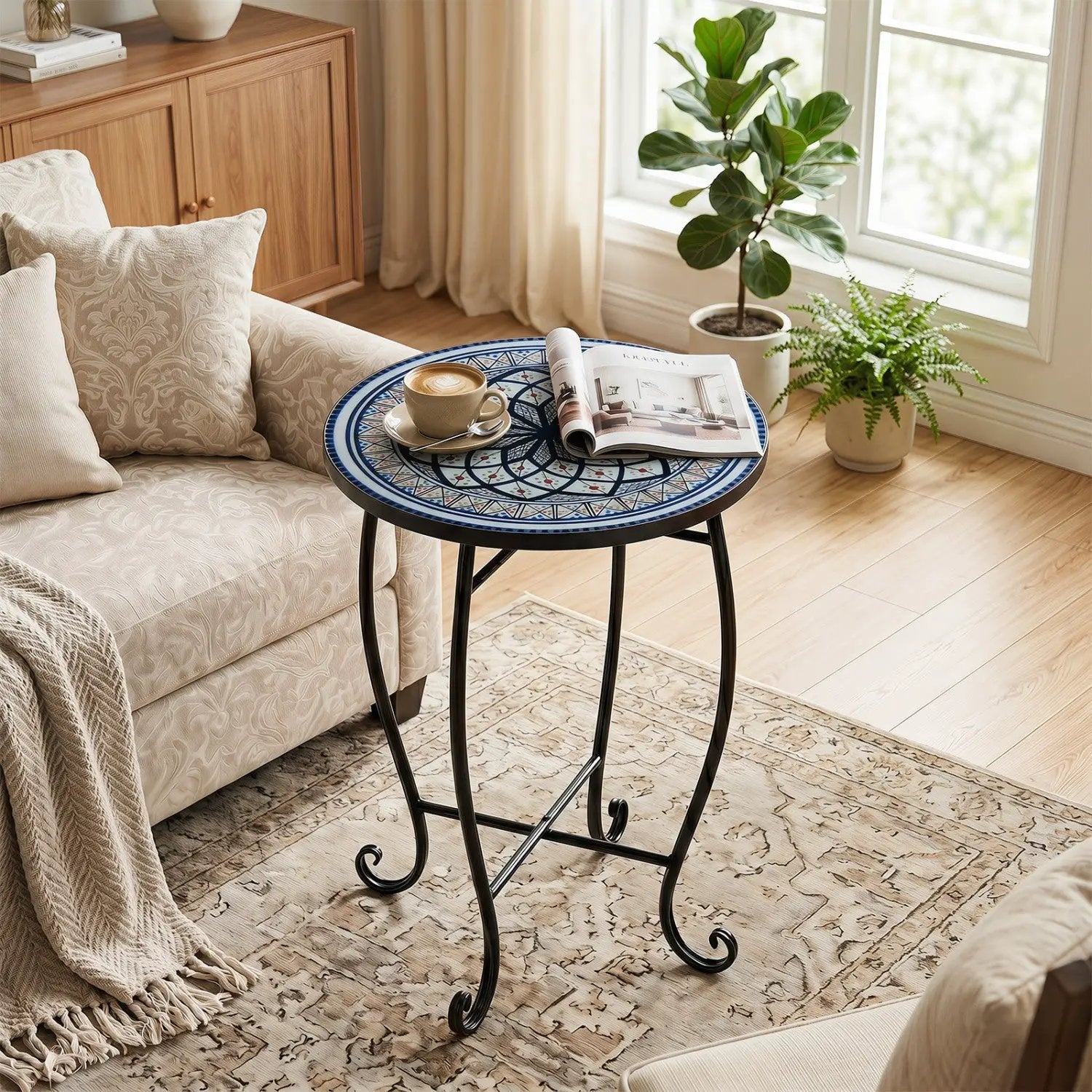 14" Mosaic Patio Accent Table with Metal Frame by DirectDeals
