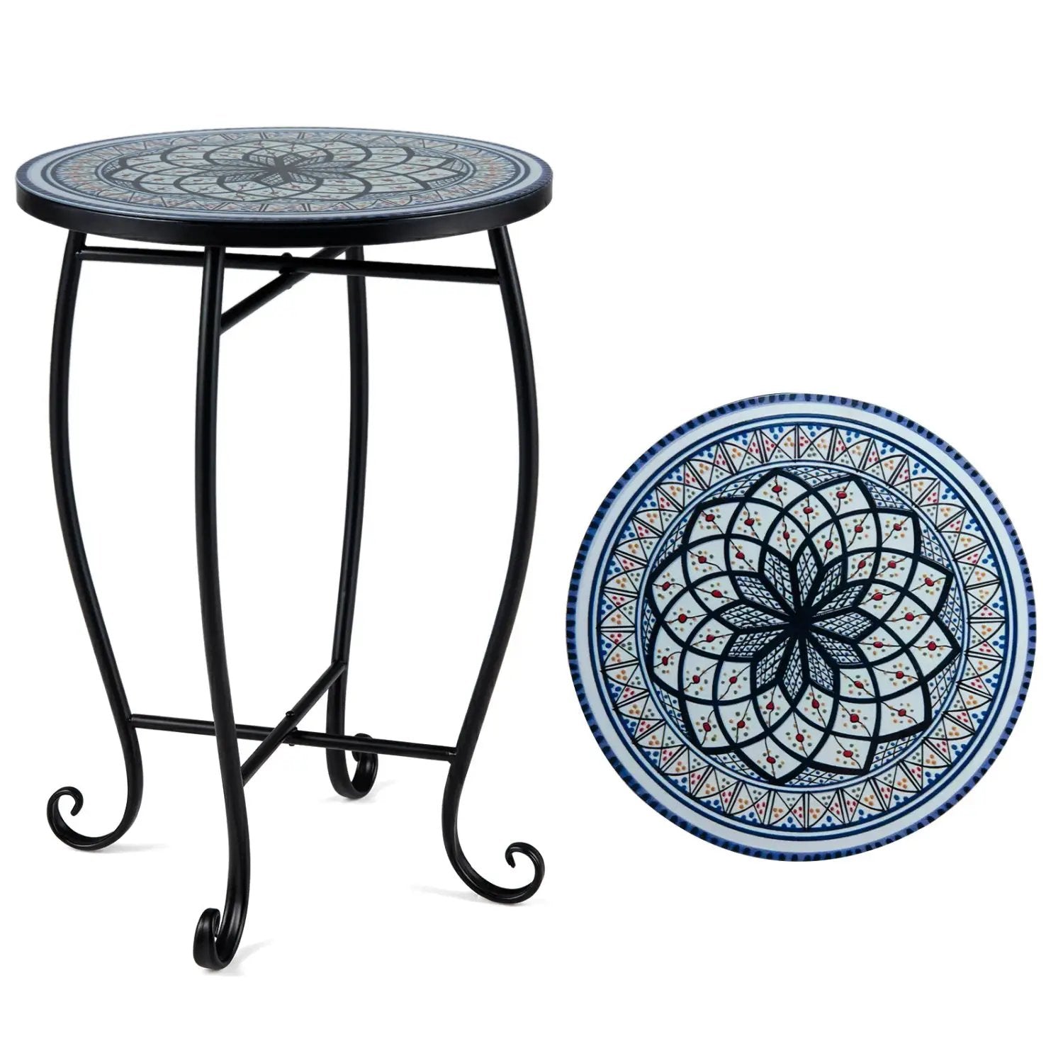 14" Mosaic Patio Accent Table with Metal Frame by DirectDeals