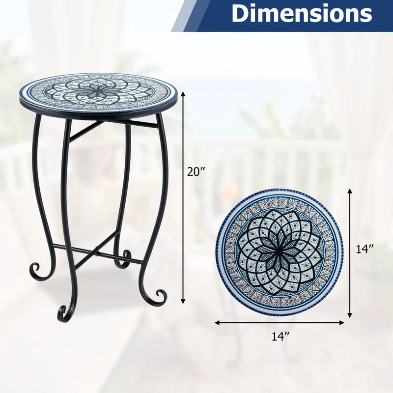 14" Mosaic Patio Accent Table with Metal Frame by DirectDeals
